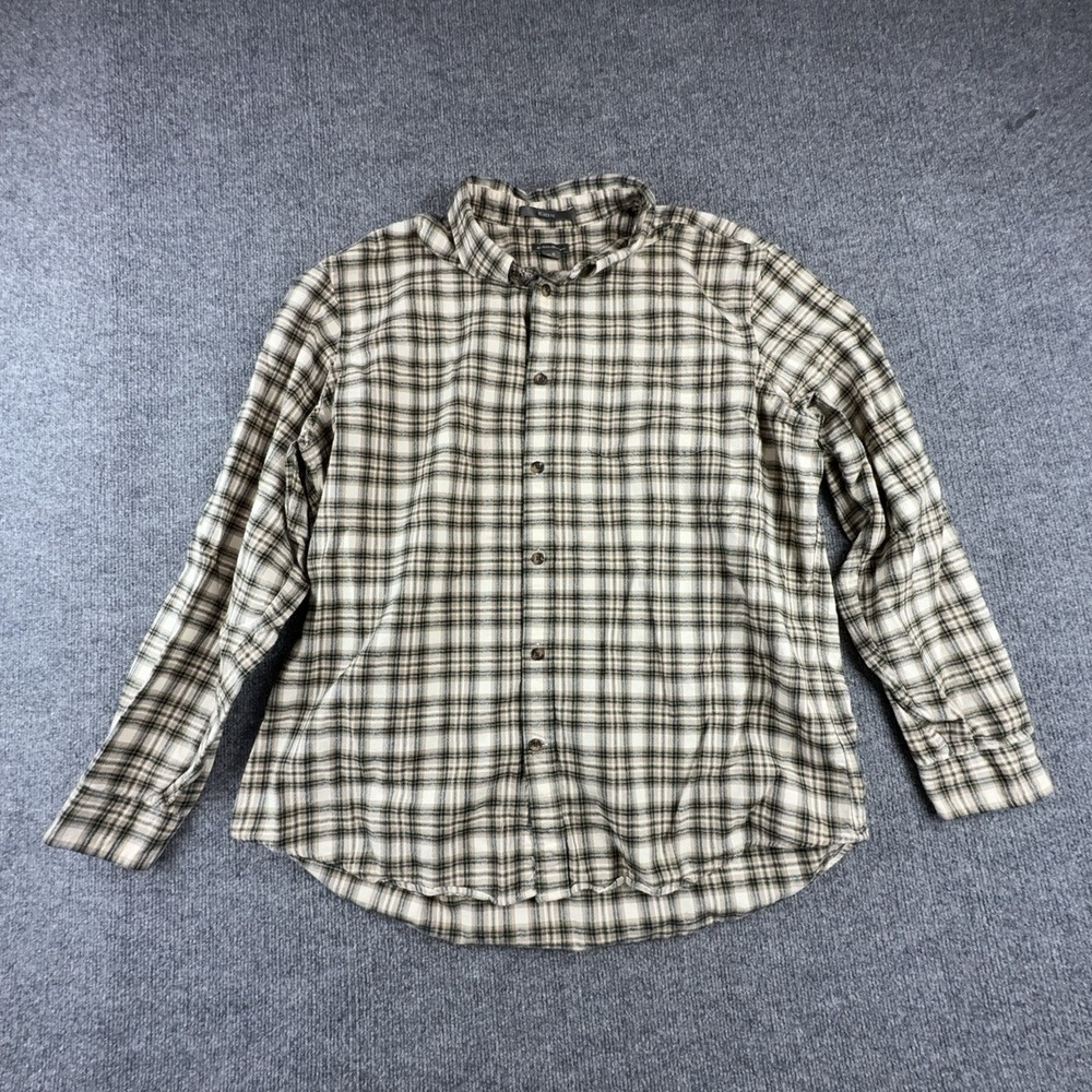 Eddie Bauer Mens XL Beige Plaid Flannel Long Sleeve Relaxed Fit Button Up Shirt